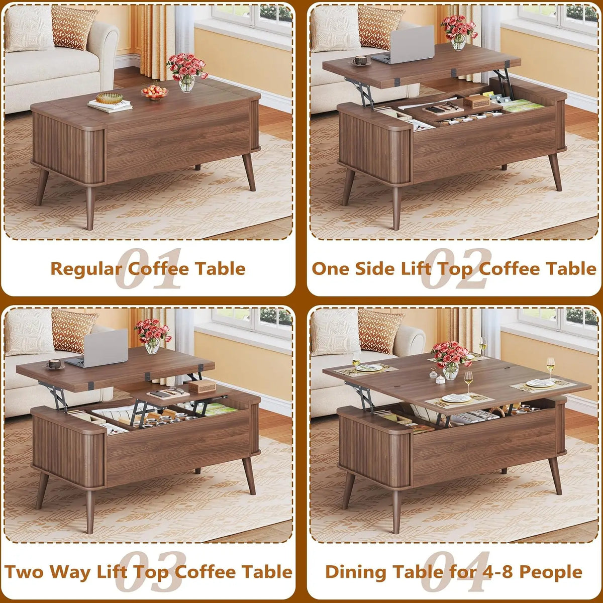 Lift Top Coffee Table, 40" Square with 3 Hidden Compartments, Table Converts to Dining Table for  Home , , Customized