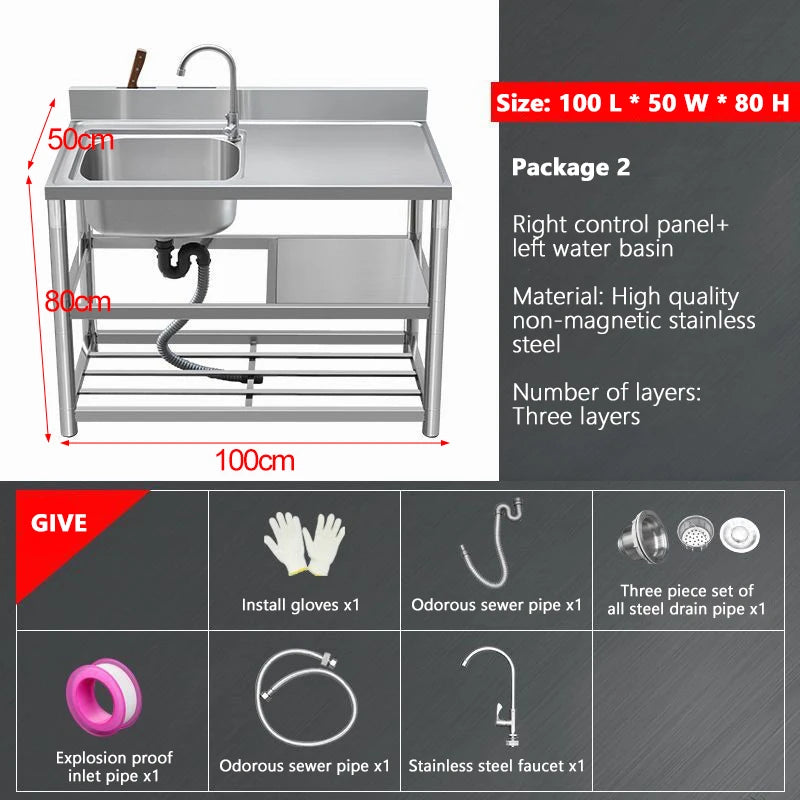 Thickened Stainless Steel Washbasin Household Sink Double Sink Kitchen Washing Basin Countertop Integrated with Bracket Sink