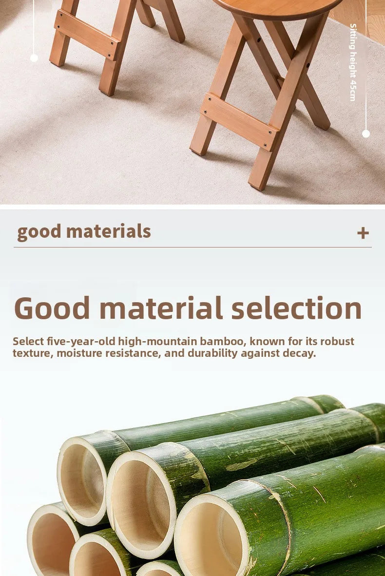 Retro style bamboo folding stool, household foldable round stool, foldable high stool, bar stool, restaurant dining stool