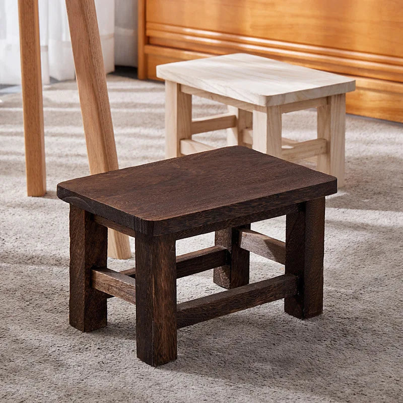 All Solid Wood Small Stool, Retro Shoe Changing Stool, Coffee Table Stool, Paulownia Small Bench