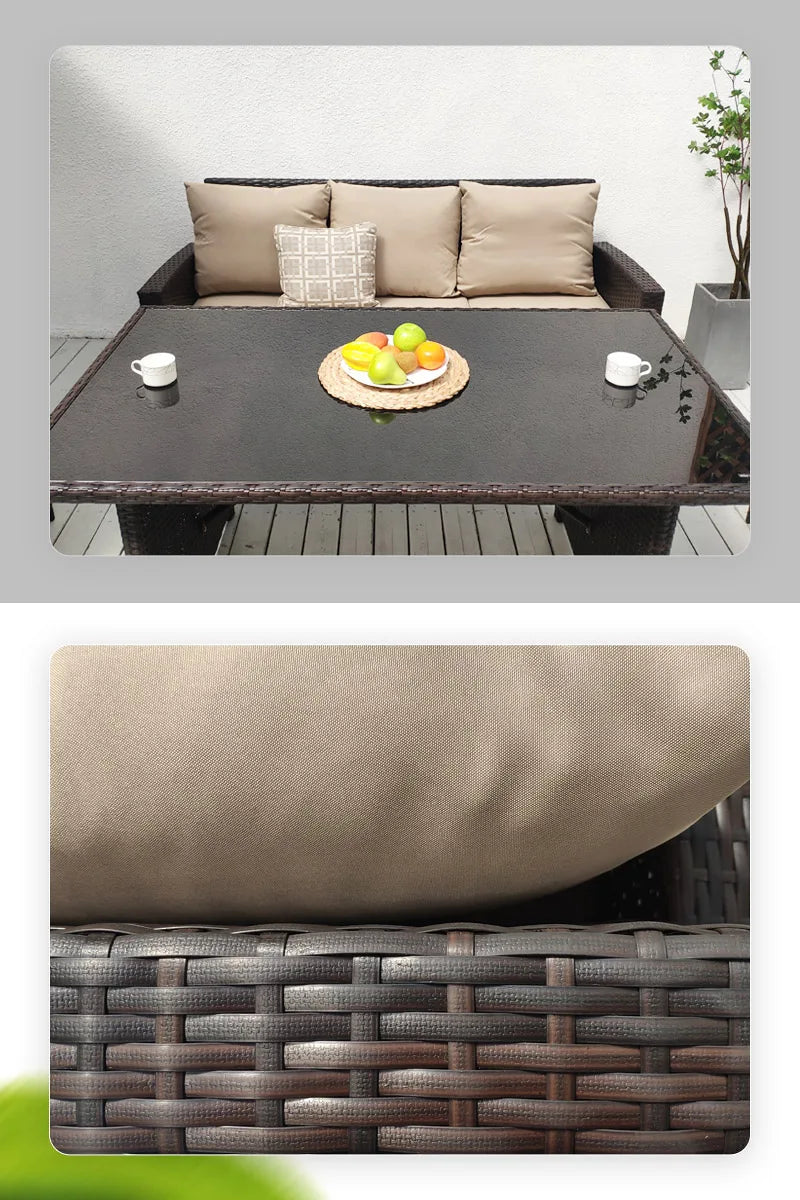 BHR High Back Comfortable Garden Sofa All Weather Garden Furniture Outdoor Rattan Dining Furniture Set Rattan Sofa for Backyard