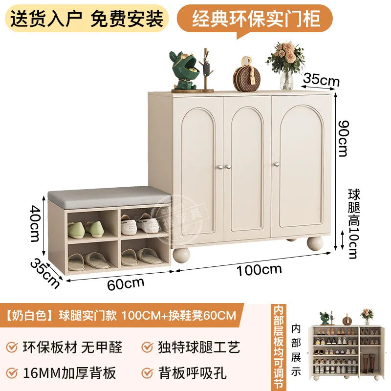 Home porch indoor entrance door shoe cabinet porch cabinet small size large capacity rattan solid wood locker.