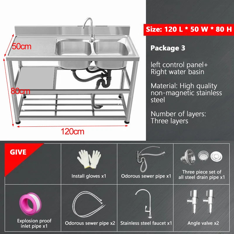 Thickened Stainless Steel Washbasin Household Sink Double Sink Kitchen Washing Basin Countertop Integrated with Bracket Sink