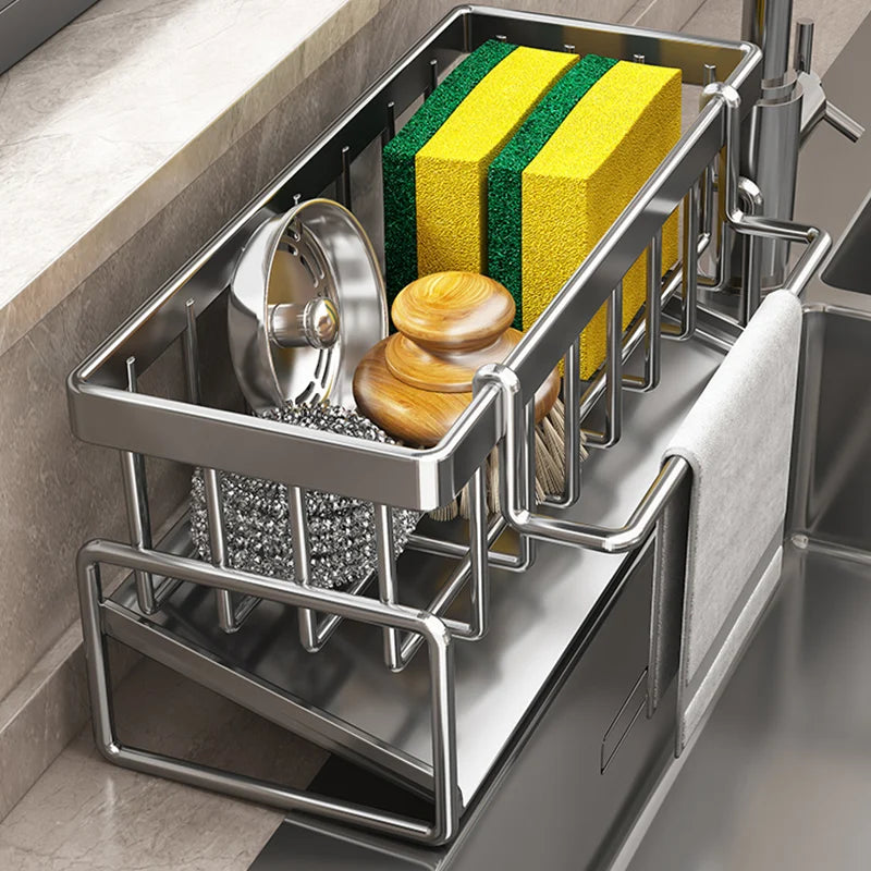 Kitchen sink draining rack, automatic drainage plastic storage rack, sink shelf, sponge and soap rack, towel rack
