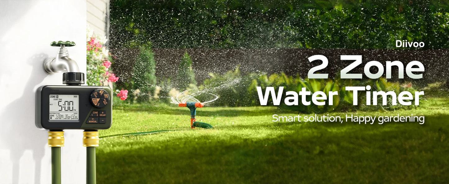 Diivoo Garden Water Timer 3 Zone Programmable Automatic Irrigation Timer with Rain Delay Manual/Auto Mode Watering for Lawn Yard
