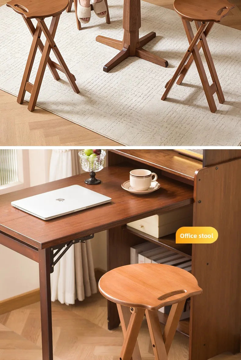 Retro style bamboo folding stool, household foldable round stool, foldable high stool, bar stool, restaurant dining stool