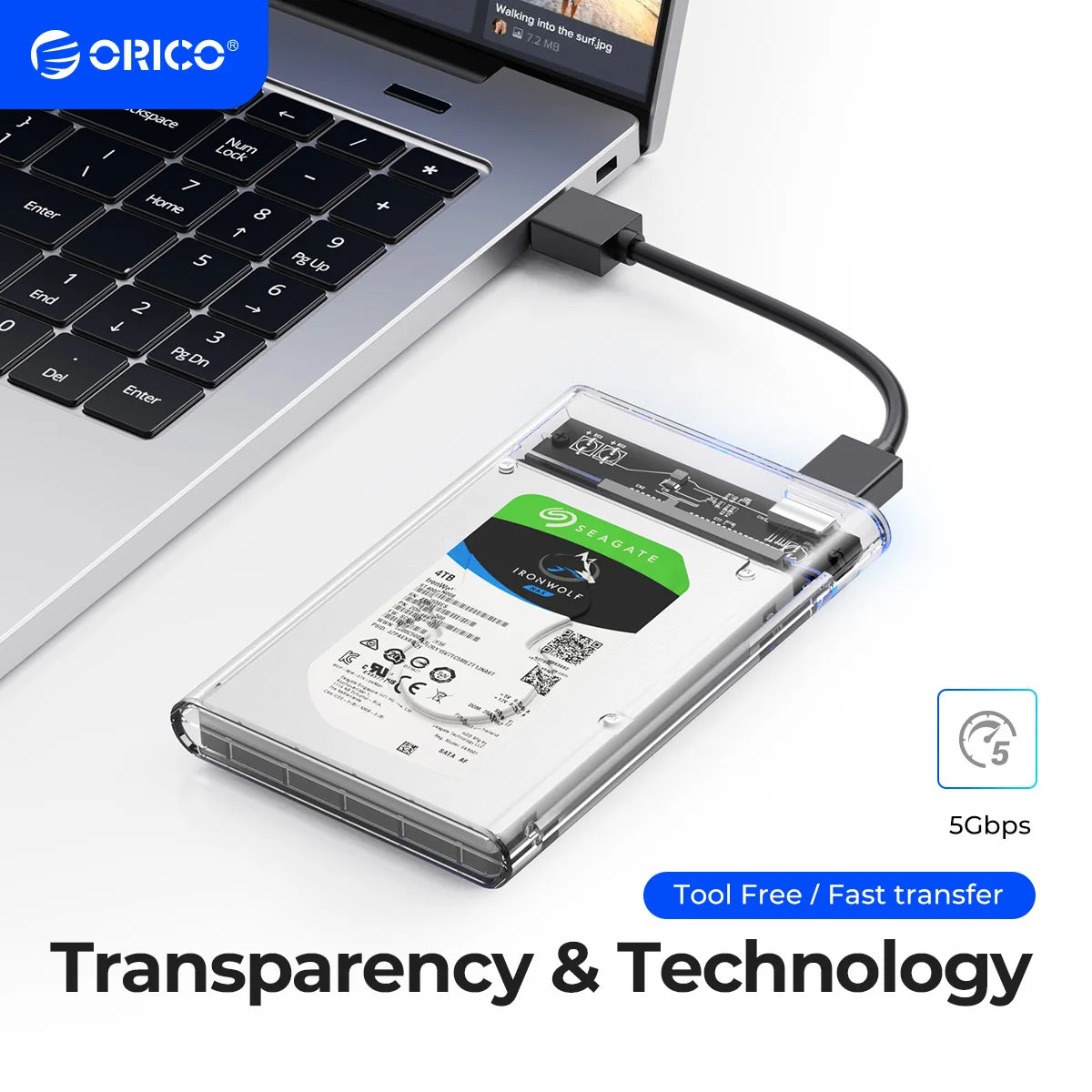 ORICO Transparent HDD Case SATA to USB 3.0 Hard Drive Case External 2.5'' HDD Enclosure for HDD SSD Disk Case Box Support UASP