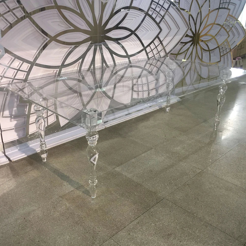 event party supplies metal wedding table with clear glass bridal and groom dining table