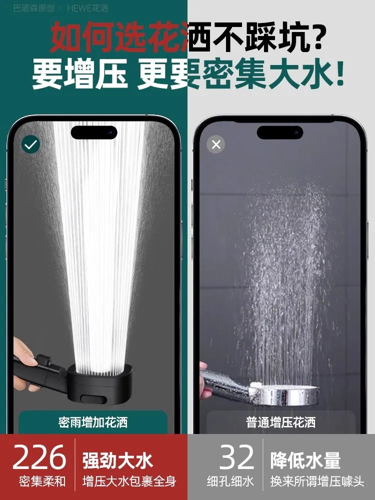 New 3 Modes High Pressure Shower Head Water Saving Shower Adjustable One-Key Stop Water Massage Sprayer Bathroom Accessories