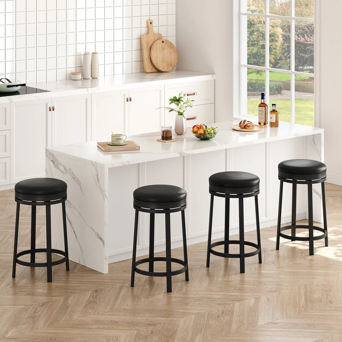 24'' Swivel Bar Stools Backless Modern Counter Height Barstools with PU Leather Upholstered and Metal Frame for Kitchen Island