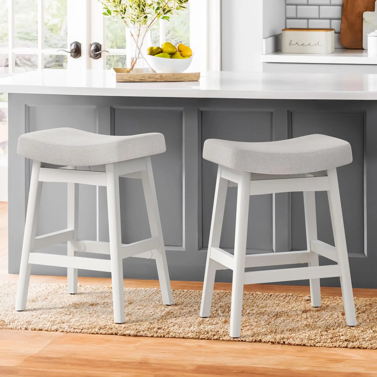 Bar Stools Set of 3 Barstools with Sturdy Wood Legs Saddle Seat Counter Height Bar Stools for Kitchen Counter Bar Dining 24