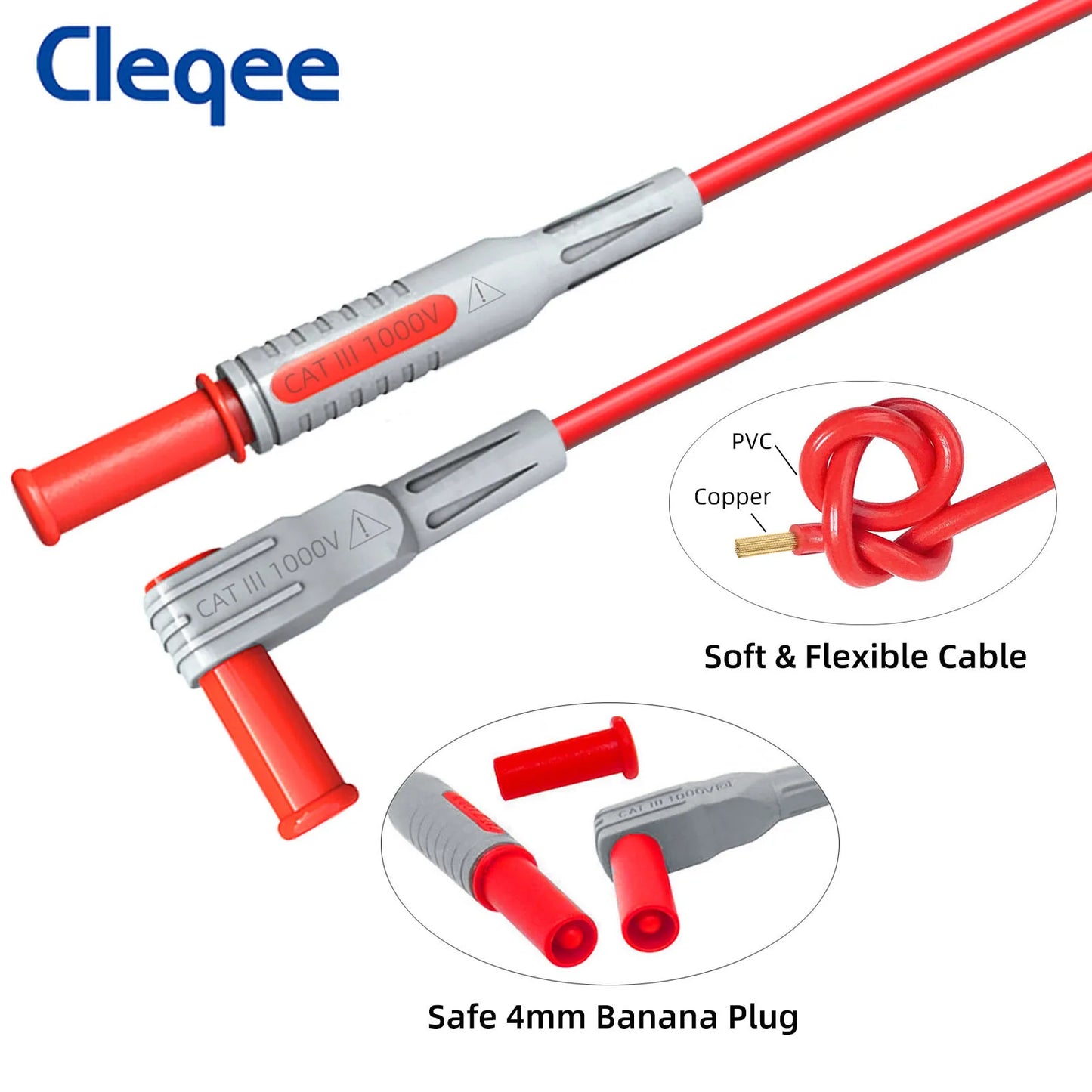 Cleqee Multimeter Test Lead Kit With Wire Piercing Probes 4mm Banana Plug Puncture Hook Probes Set For Electronics 1000V/20A