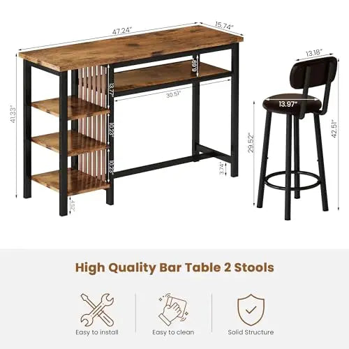 3 Piece Bar Dining Table Set, Modern Bar Table and Stools for 2, Kitchen Counter Height Dining Table Set with 4
