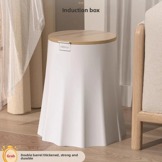 Stylish Minimalist Home Trash Can with Lid Top-Wide Bottom-Narrow Design Multi-Use Sit-On Wastebasket Garbage Bin