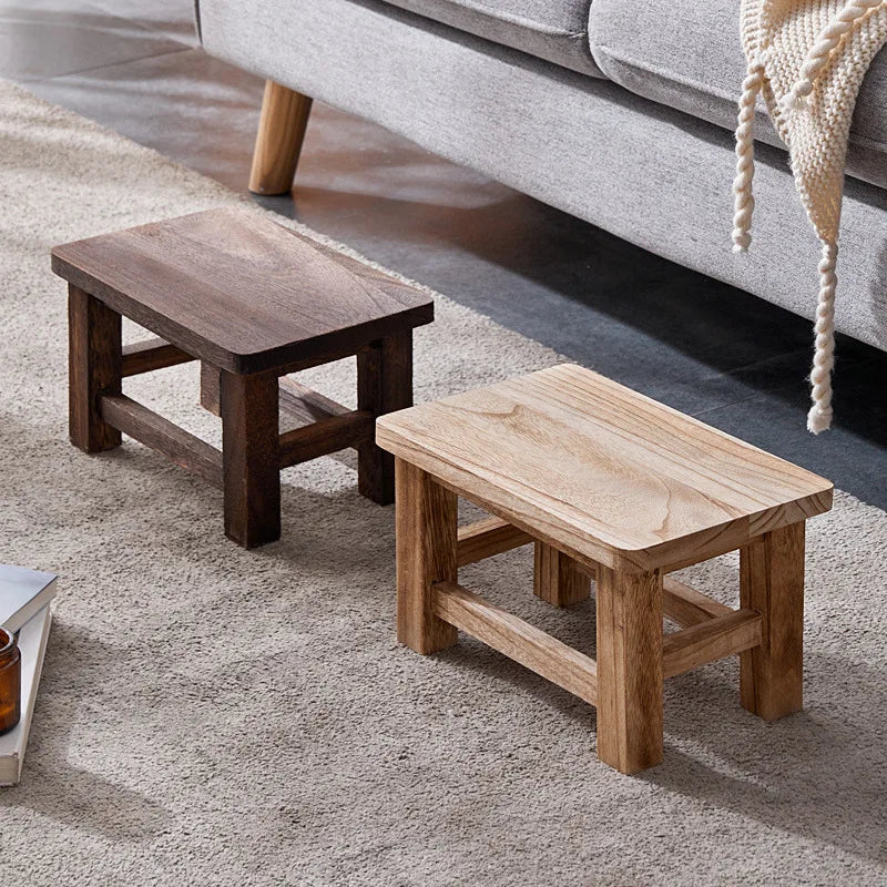 All Solid Wood Small Stool, Retro Shoe Changing Stool, Coffee Table Stool, Paulownia Small Bench