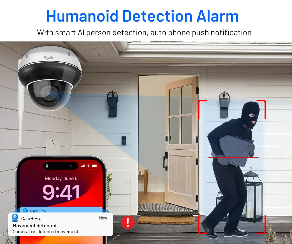 Security Dome 2.4/5 GHz WiFi PTZ Camera Outdoor 5MP Wireless IP Camera 5X Zoom Indoor Auto Tracking Infrared Night Vision 2-Way