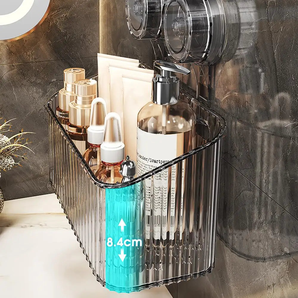 No Drill Suction Cup Shower Shelf - Transparent Bathroom Organizer Basket, Quick-Install Storage for Cosmetics & Toiletries