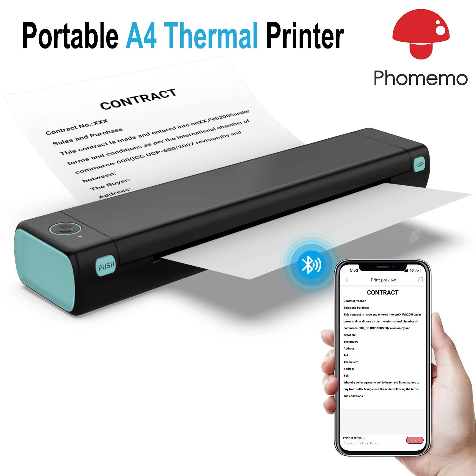 Mini Phomemo M08F Portable Printer Bluetuth Thermal Printer Compatible with Android, iOS & Laptop Portable Wireless A4 Printers WardBoyzPROShop