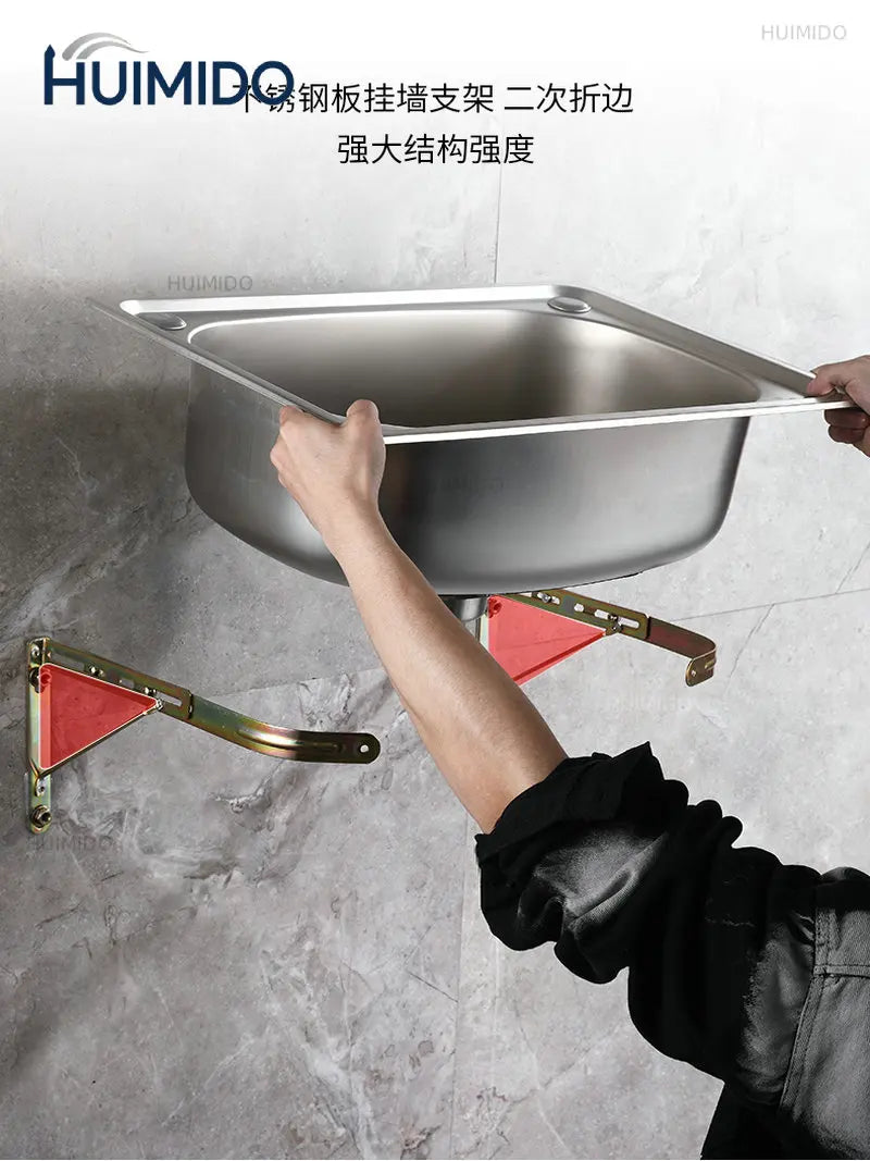 Wall-mounted SUS304  Steel Washing Pool Kitchen Sink Hand Basin with Bracket
