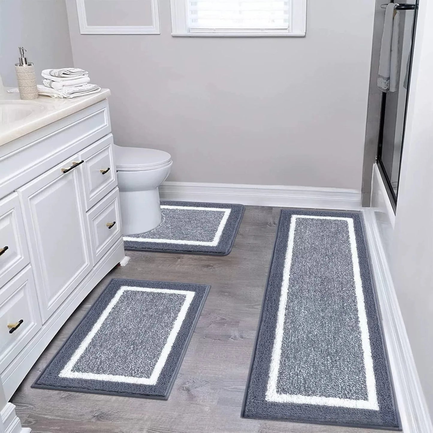 Washable Microfiber Bathroom Rugs Set 3pcs/set  Non Slip Absorbent Bath Mats for Bathroom Floor / Shower Mat/ Bathroom Rug/욕실 카펫