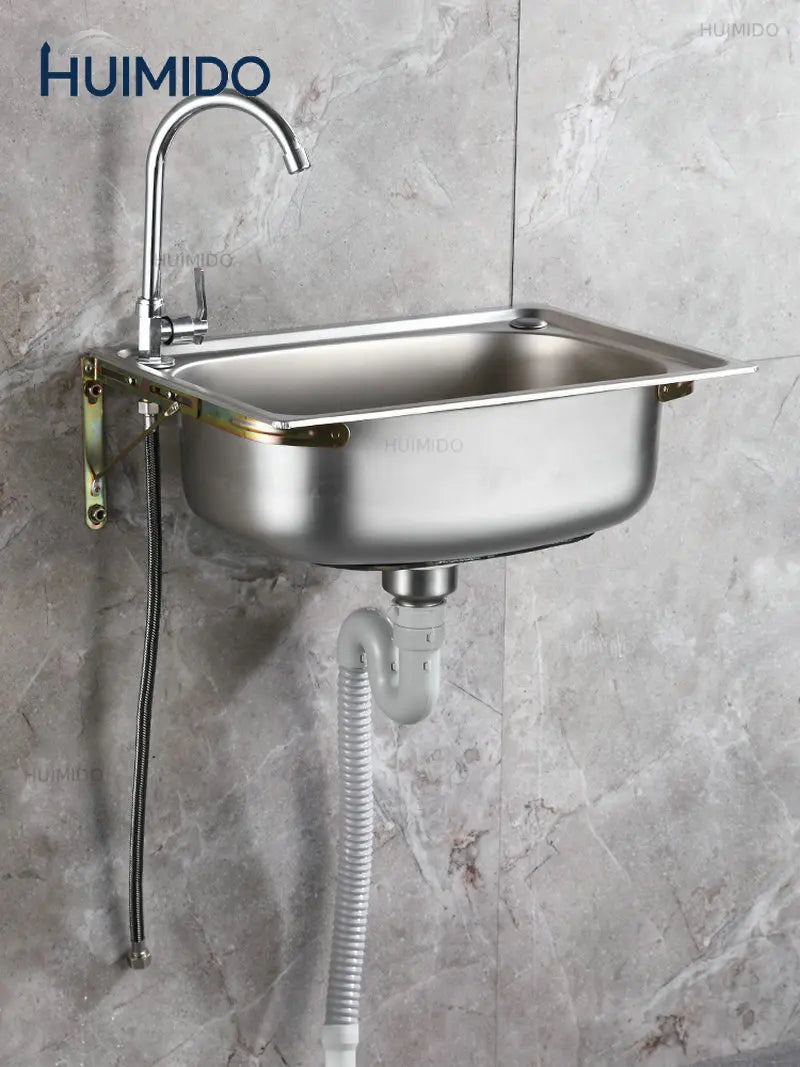 Wall-mounted SUS304  Steel Washing Pool Kitchen Sink Hand Basin with Bracket