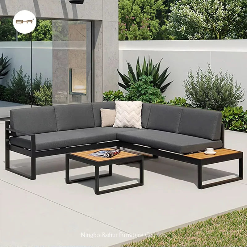 BHR Garden Furniture Set L Shape Leisure Garden Sofa Outdoor Aluminum Furniture Patio Sectional Sofa Garden Set Patio Furniture