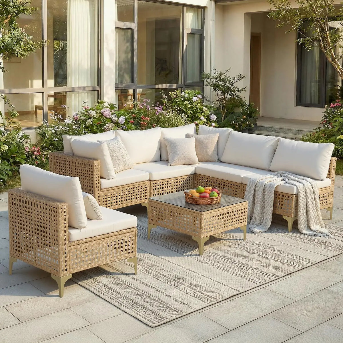 7-Piece Outdoor Wicker Sectional Sofa Set, Patio Garden Furniture, PE Rattan, Customized