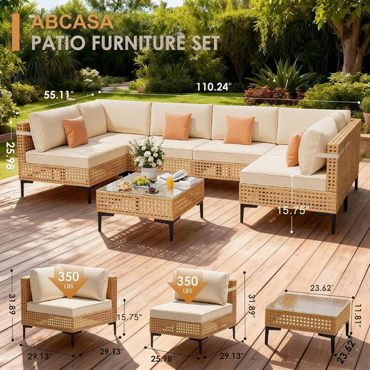 7-Piece Patio Furniture Set With Non-Slip Cushions & Coffee Table For Outdoor Garden, Customized