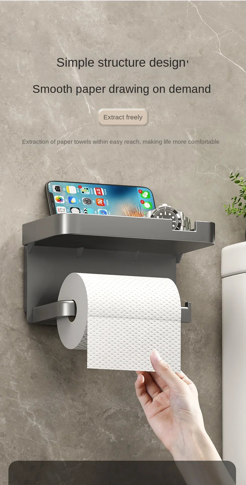 Bathroom Tissue Holder, No Drilling, Wall-Mounted Tissue Dispenser, Facial Tissue Storage Shelf, Toilet Paper Holder