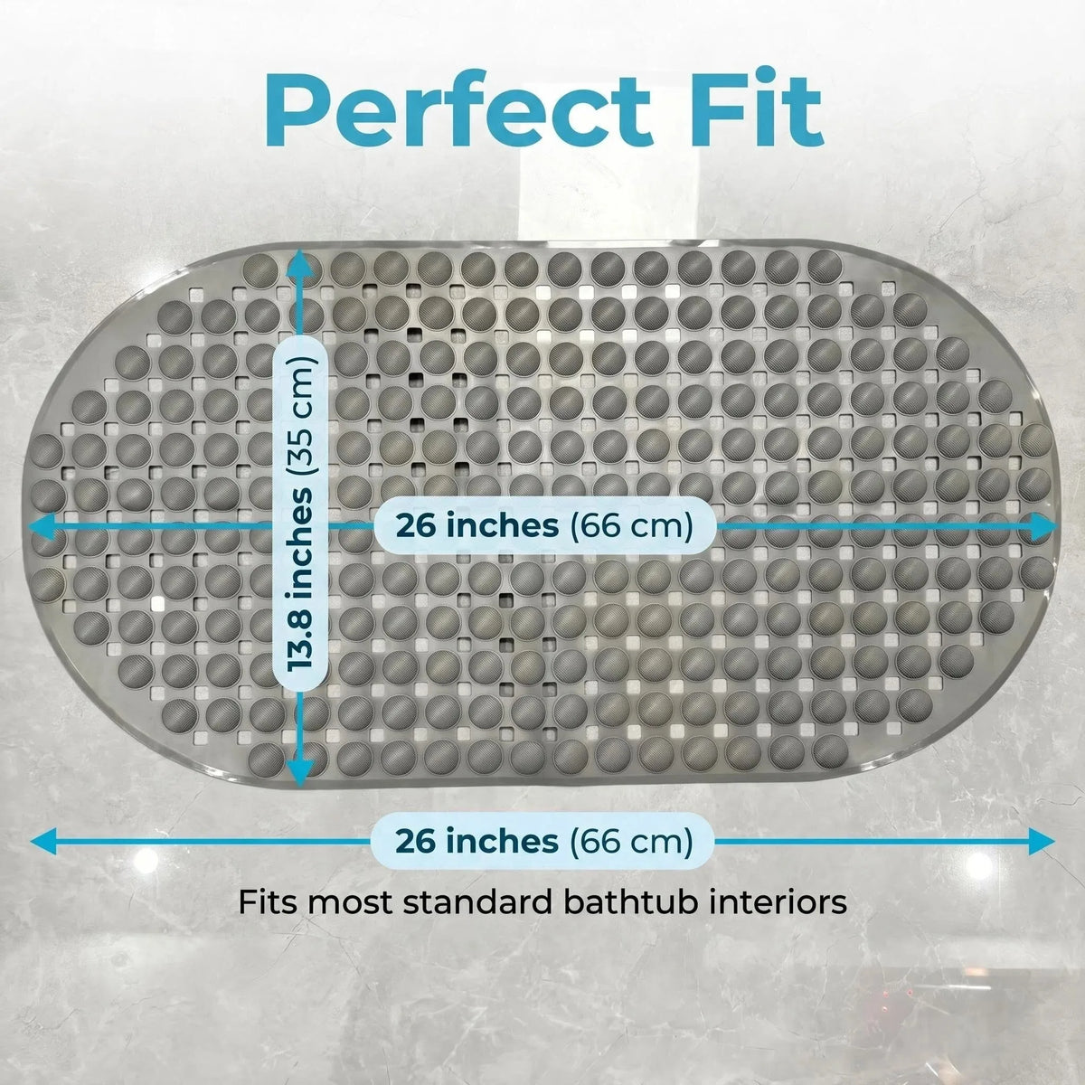 35x66cm Oval Bath Mat Non-Slip Diagonal Texture Shower Rug with Suction Cups Water Resistant Easy Clean Anti-Slip Bathroom Mat