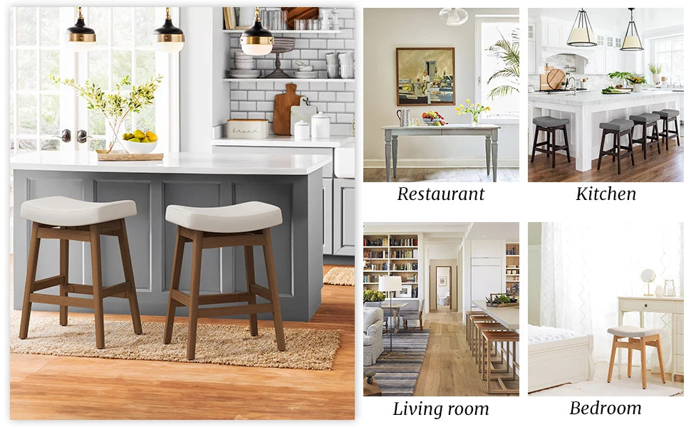 Bar Stools Set of 3 Barstools with Sturdy Wood Legs Saddle Seat Counter Height Bar Stools for Kitchen Counter Bar Dining 24
