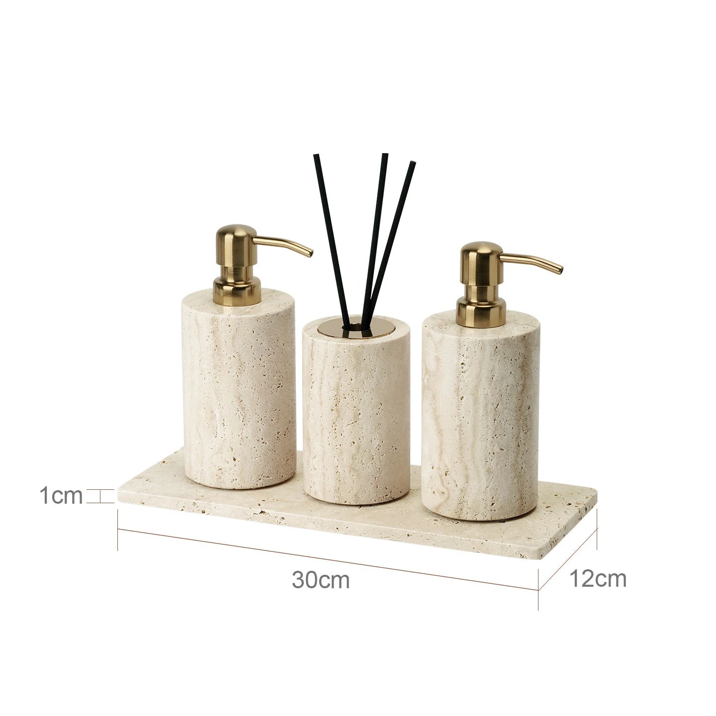 Travertine Bathroom Accessories Set Luxury Soap Dish Soap Dispenser Reed Diffuser Tissue Box Tray Bathroom Set