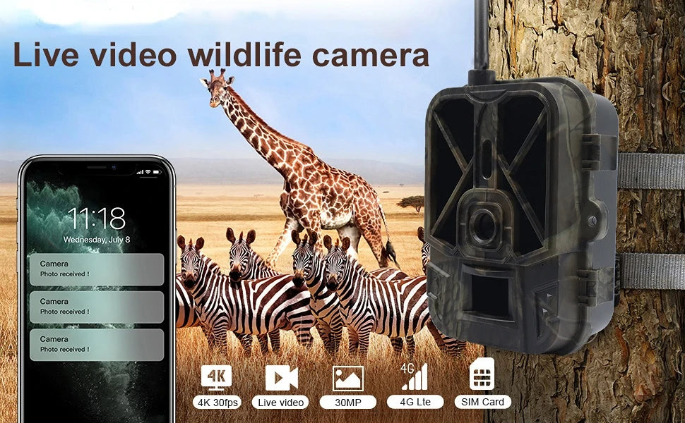 4G HD LIVE Video Lithium Battery Cellular Trail Camera 50MP 4K Wireless Game APP Cloud Service Waterproof IP66 Wildlife Cam
