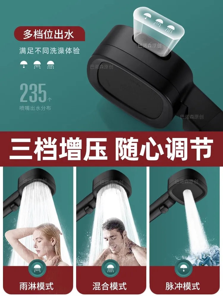 New 3 Modes High Pressure Shower Head Water Saving Shower Adjustable One-Key Stop Water Massage Sprayer Bathroom Accessories