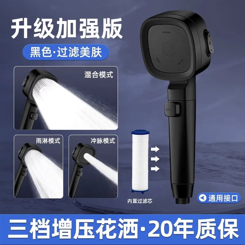 New 3 Modes High Pressure Shower Head Water Saving Shower Adjustable One-Key Stop Water Massage Sprayer Bathroom Accessories