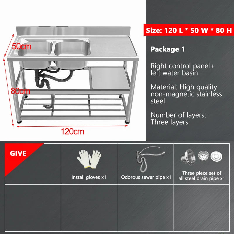 Thickened Stainless Steel Washbasin Household Sink Double Sink Kitchen Washing Basin Countertop Integrated with Bracket Sink
