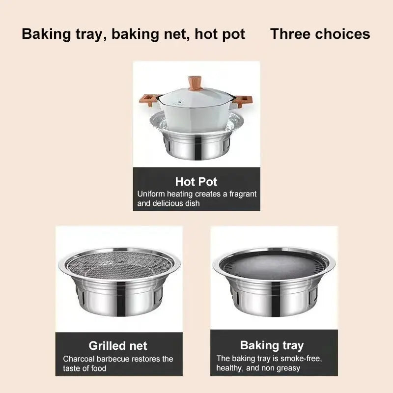 Barbecue Stove Stainless Steel Multi-purpose Barbecue Grill Round Portable Stove for Home Outdoor Camping Family Gathering WardBoyzPROShop