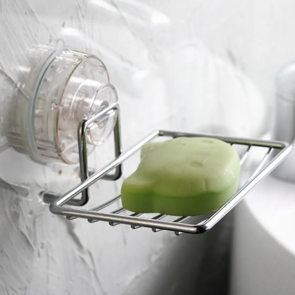 Wall Mounted Vacuum Suction Cup Soap Dish No-Drilling Stainless steel Bathroom Sponge Holder Self Draining Heavy Duty
