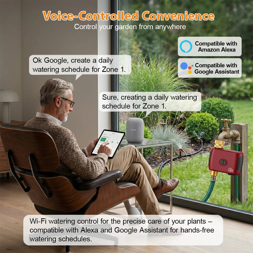 Smart WiFi Water Timer, Irrigation Controller, No Hub Required, Automatic Garden Drip Sprinkler Valve, Tuya App Control