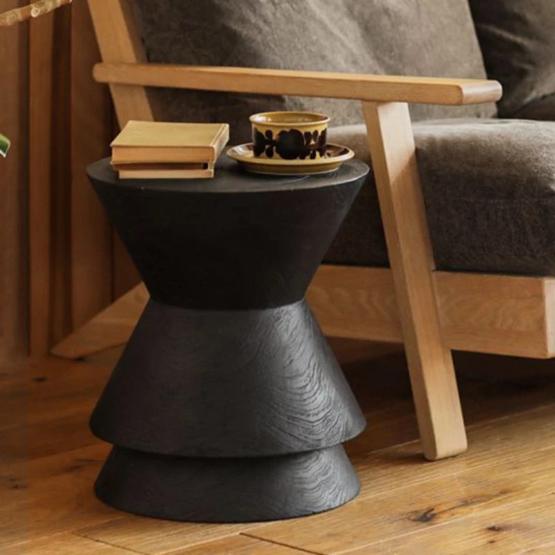 Solid Wood Natural Sofa Edge Table Creative Retro Round Coffee Table Living Room Decoration Circular Handcrafted Home Furniture