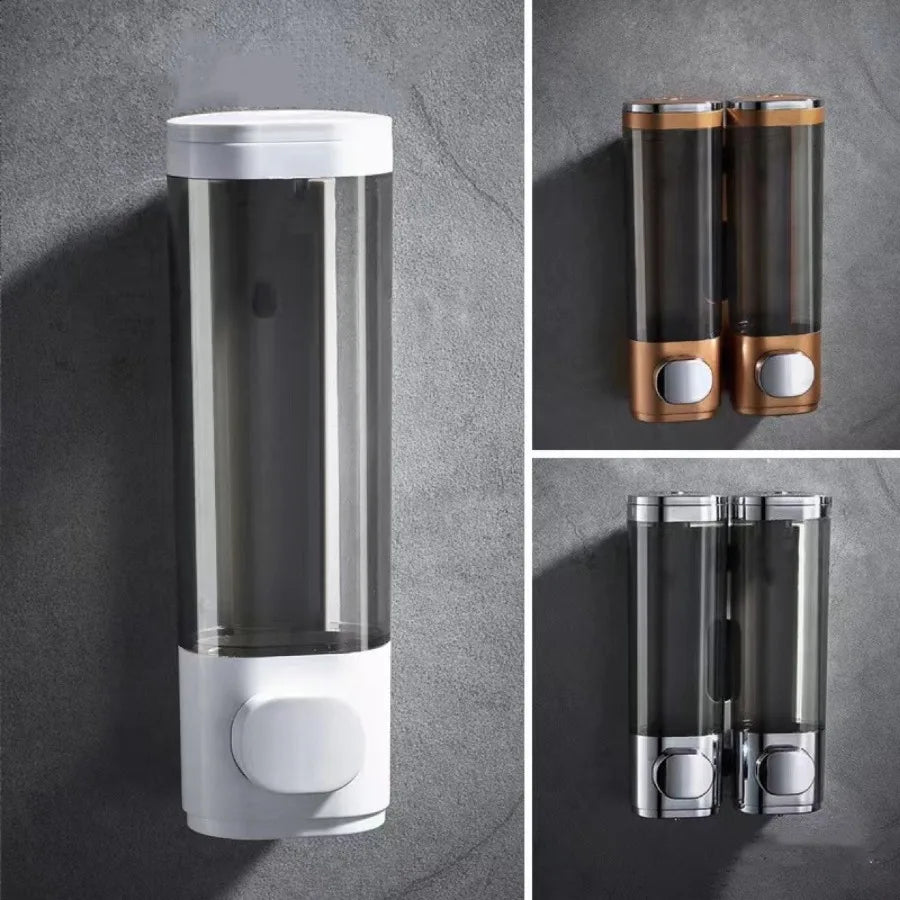 Wall Mounted 3 in 1 Soap Shower Gel Shampoo Conditioner Dispenser Set No Drill Required ABS Material for Bathroom Hotel Home