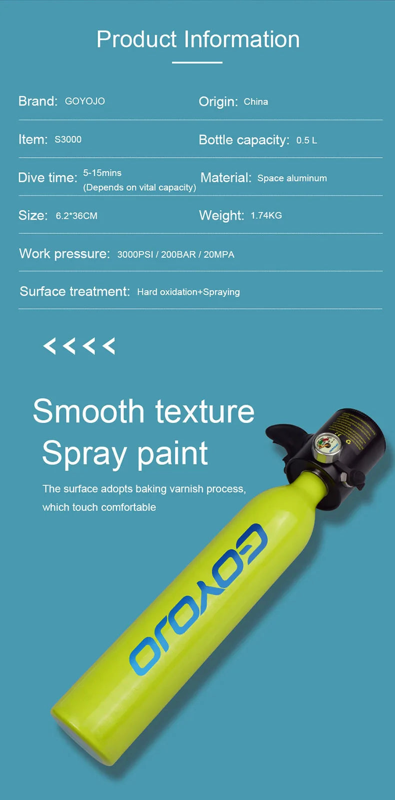 Mini Scuba Tank Diving Equipment Underwater Diving Cylinder Inflator 0.5L Outdoor Oxygen Tank 5-10 Minutes Spearfishing WardBoyzPROShop