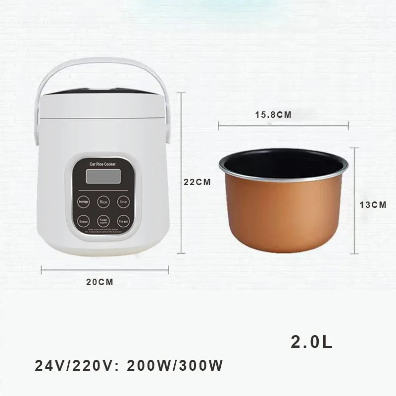 Portable Car Rice Cooker 2L Electric Truck Multi-Cooker Soup Porridge Cooking Food Steamer Electric Lunch Box 12V or 24V