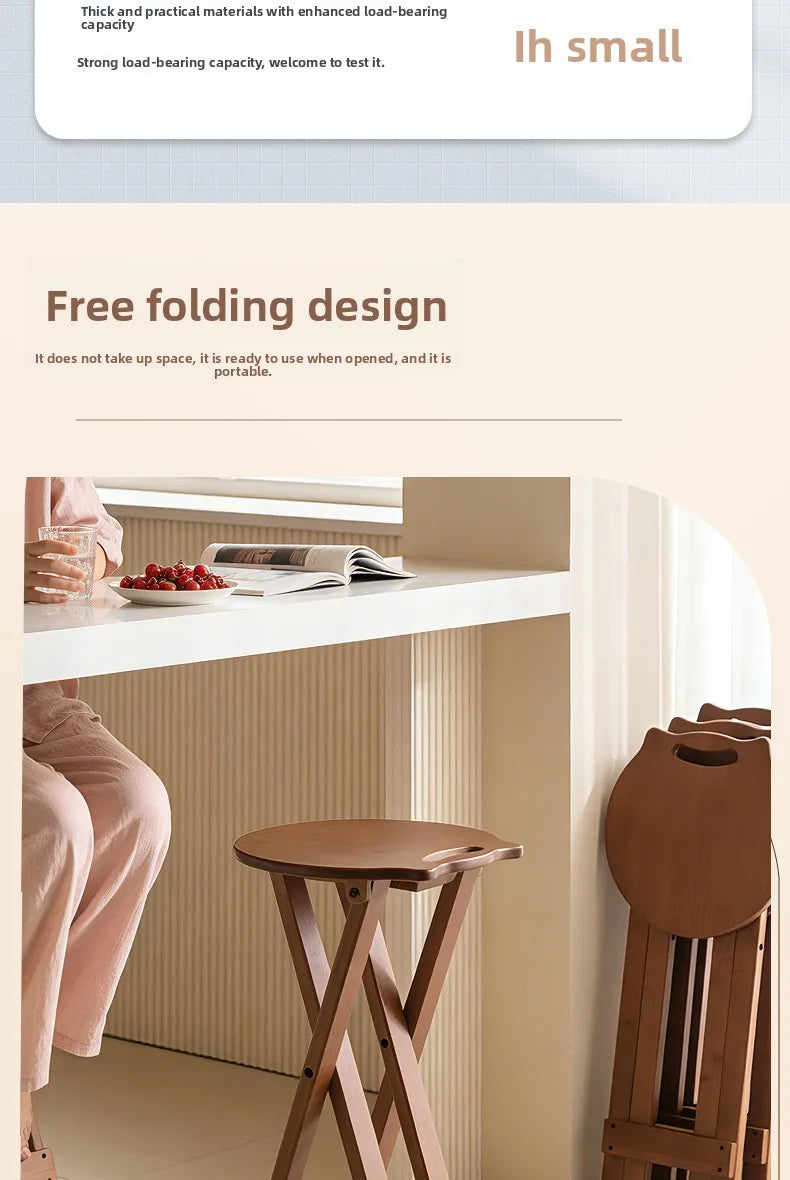 Retro style bamboo folding stool, household foldable round stool, foldable high stool, bar stool, restaurant dining stool