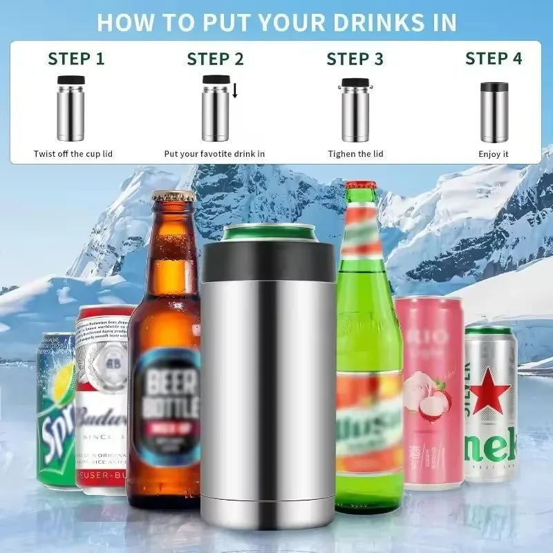 Stainless Steel Beer Bottle Can Cooler Double Layer Insulated Keep Beer Cola Drink Beverage Cold Keeper with Bottle Opener WardBoyzPROShop