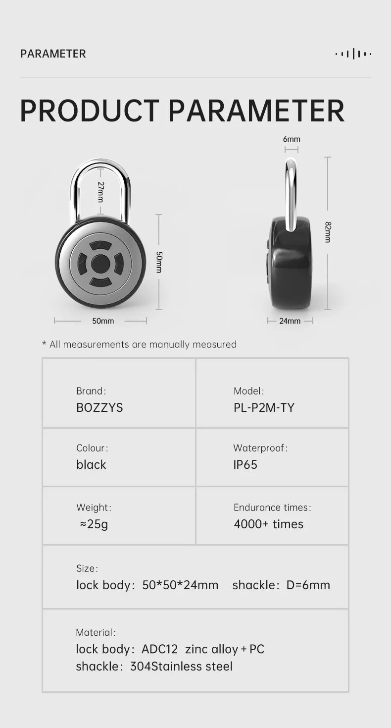 Smart Lock Bluetooth APP Control IP55 Waterproof Rechargeable for Luggage Gym Office Zinc Alloy Anti Theft Padlock