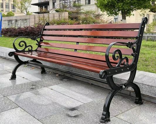 Classic Outdoor Wooden Bench with Durable Cast Iron Frame Weatherproof Garden Park Public Seating for Patio Lawn Landscape Decor