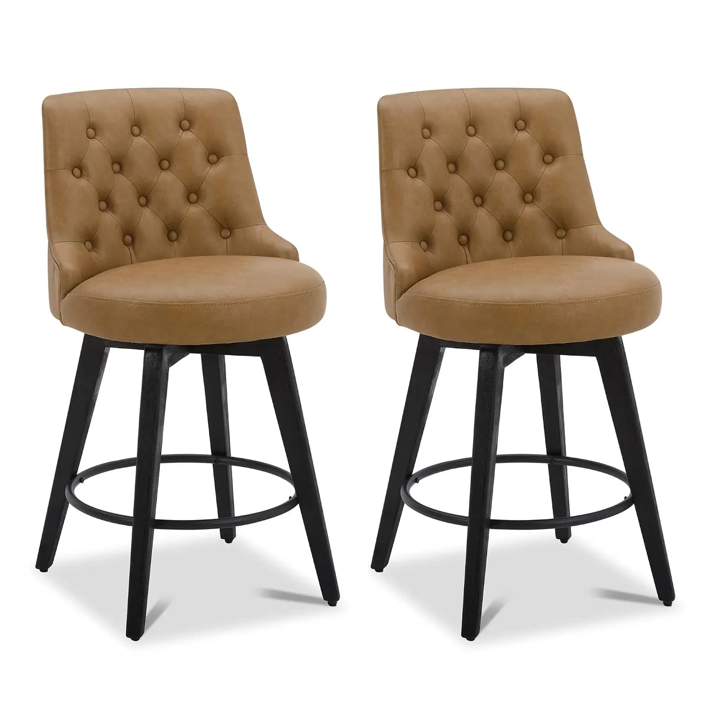 Swivel Counter Height Bar Stools Set of 2, Faux Leather Upholstered Backrest, Solid Wood Legs 26" Seat, Grey, Customized