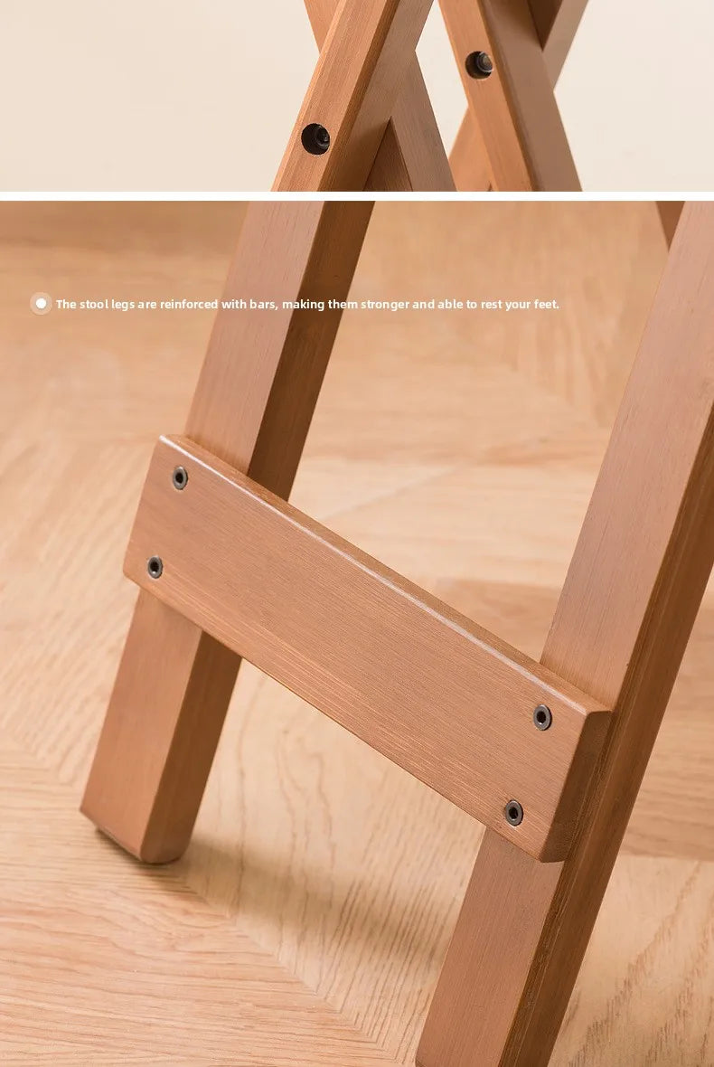 Retro style bamboo folding stool, household foldable round stool, foldable high stool, bar stool, restaurant dining stool