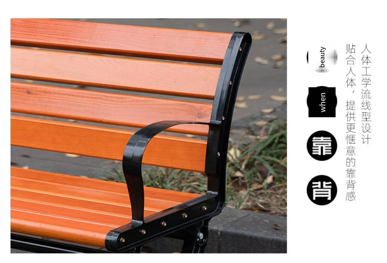 Classic Outdoor Wooden Bench with Durable Cast Iron Frame Weatherproof Garden Park Public Seating for Patio Lawn Landscape Decor